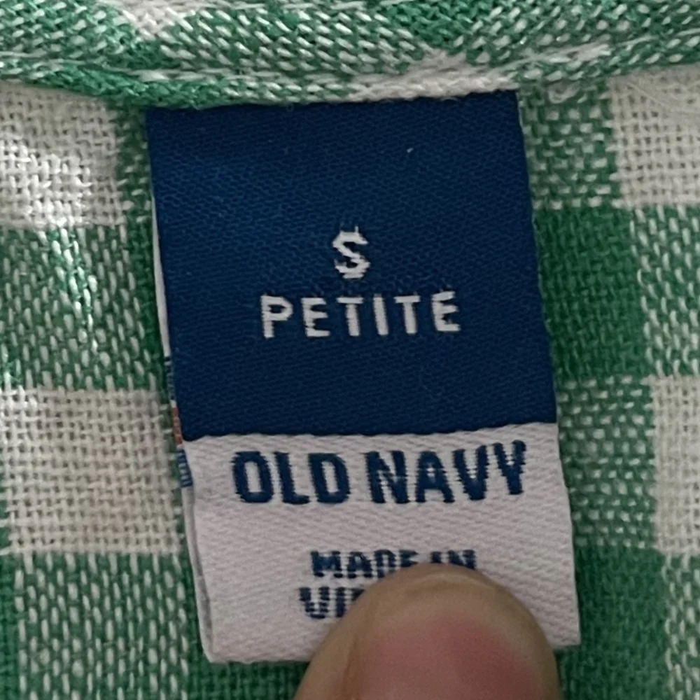 Old Navy Petite Womens Green White Gingham Checkered Plaid Wrap Mini Dress Sz Sm - Picture 3 of 3